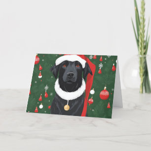 Black Chien Funny Santa Hat Carte de Noël
