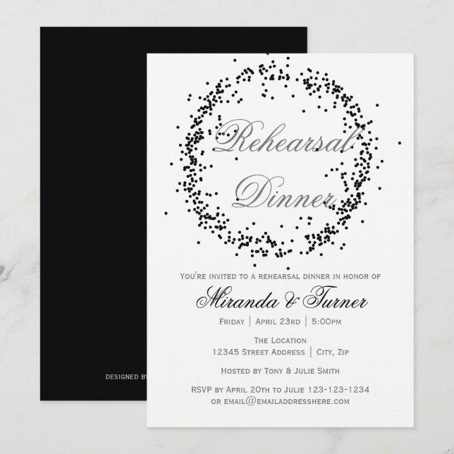 Black Confetti - Dîner de répétition Invitation (Devant / Derrière)