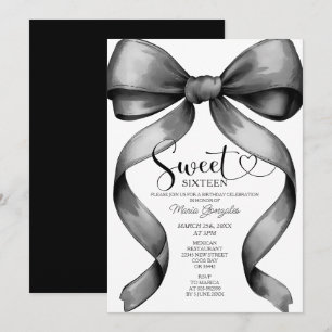 Black Coquette Bow 16th Birthday Invitation
