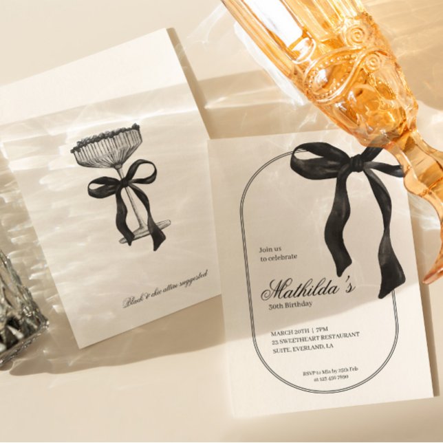 Black Coquette Bow Birthday Invitation (Créateur téléchargé)