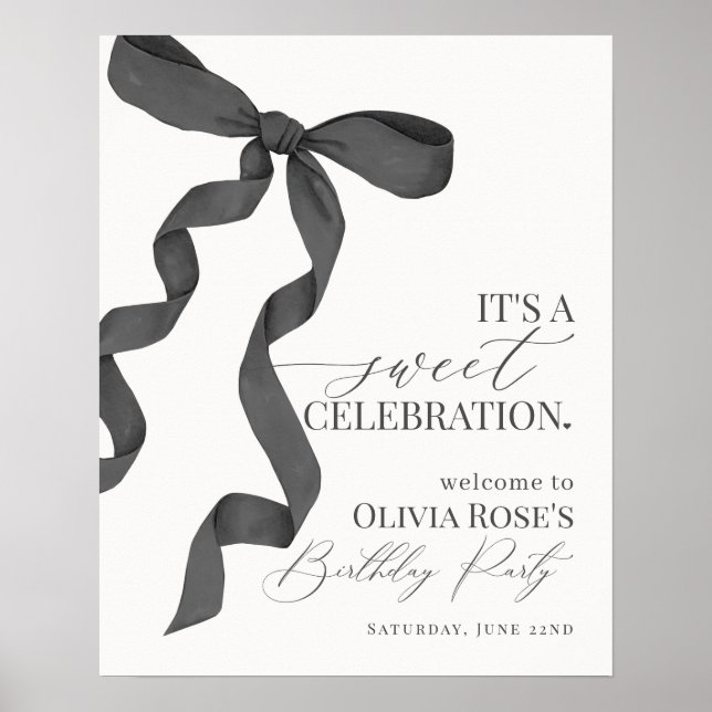Black Coquette Bow Girl Anniversaire Affiche de bi (Devant)