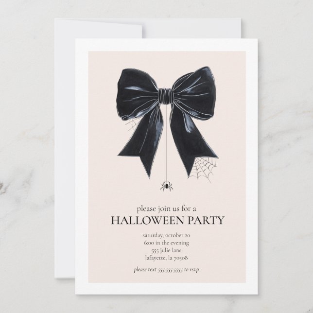 Black Coquette Bow Halloween Party Invitation (Devant)