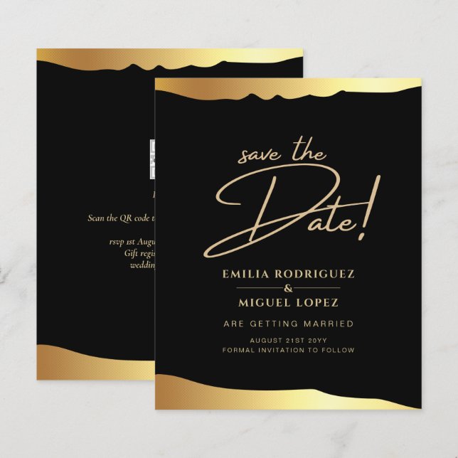 Black Cravate Mariage Gold Foil Script Élégant évé (Devant / Derrière)