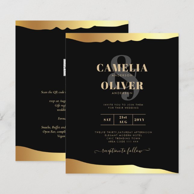 Black Cravate Mariage Gold Foil Script Élégant évé (Devant / Derrière)