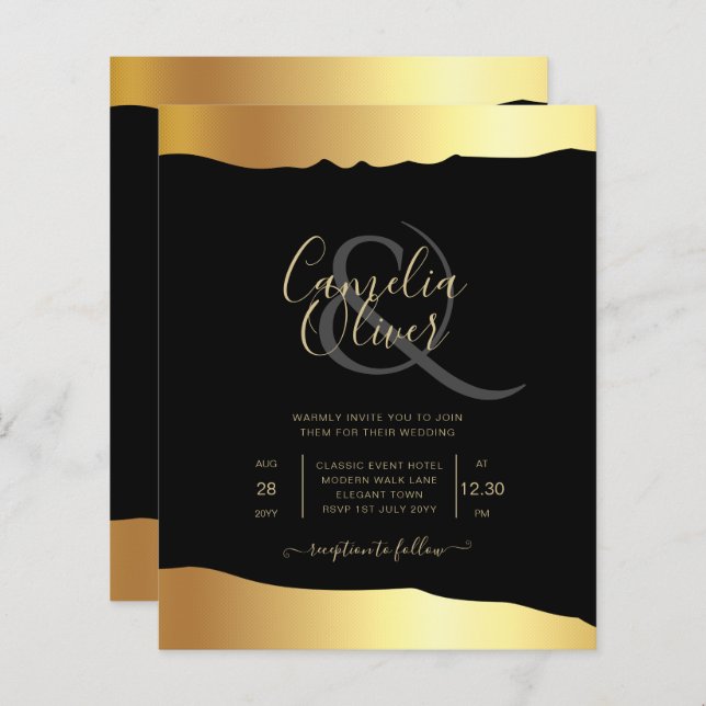 Black Cravate Mariage Gold Foil Script Élégant évé (Devant / Derrière)
