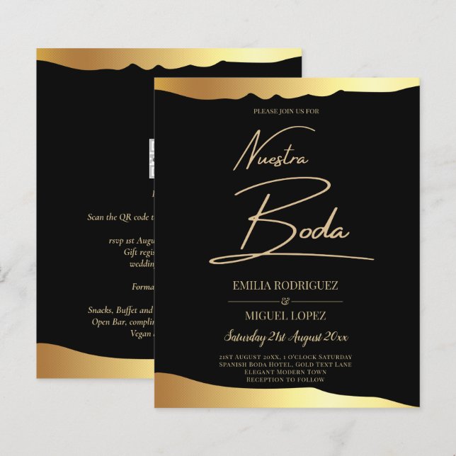 Black Cravate Mariage Gold Foil Script Élégant évé (Devant / Derrière)