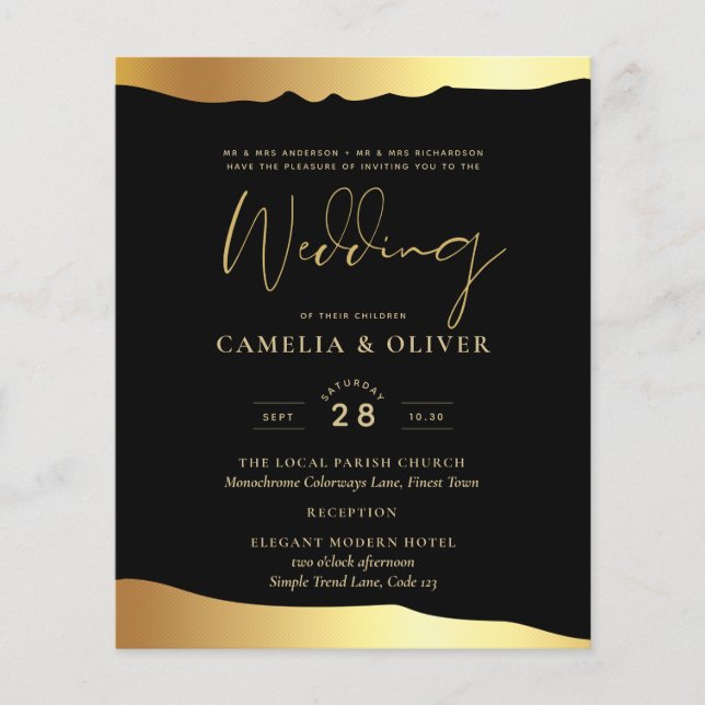Black Cravate Mariage Gold Foil Script Élégant évé (Devant)