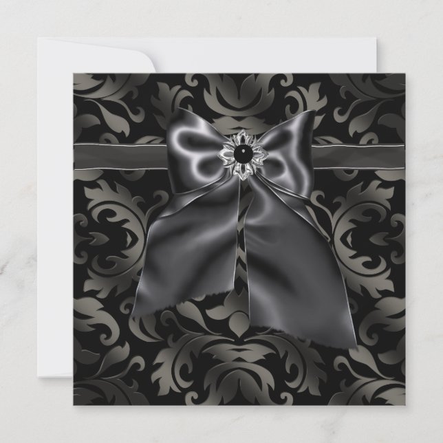 Black Cravate Party Black Damask Party Invitation (Devant)