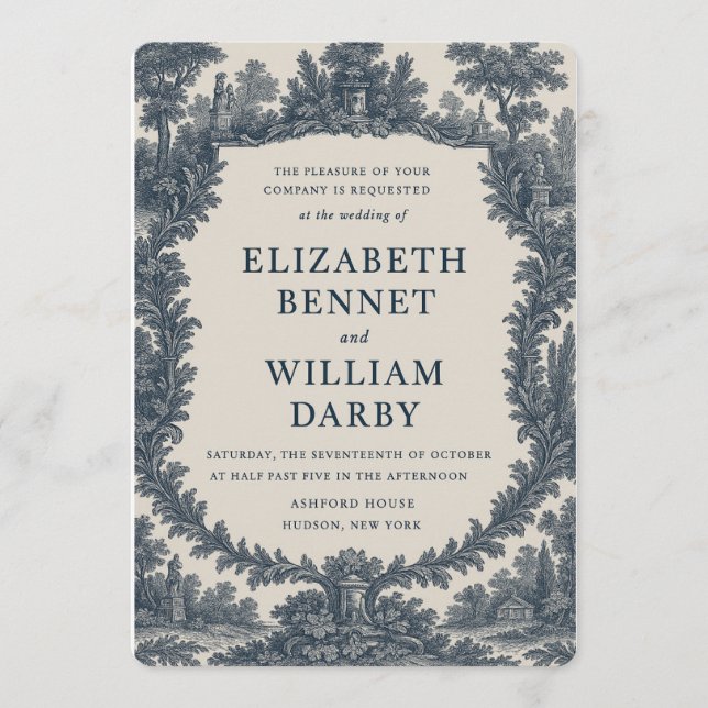 Black & Cream Toile Wedding Invitation – Old World (Devant)