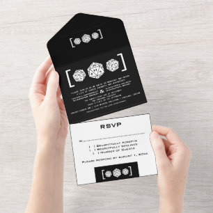 Black D20 Dice Gamer All in One Wedding Invitation