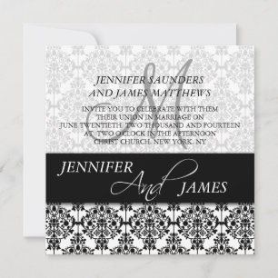 Black Damask 5 Monogramme Nom Mariage Invitations