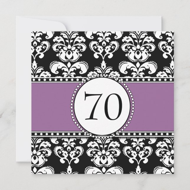 Black Damask 70e anniversaire Invitation Purple Ma (Devant)