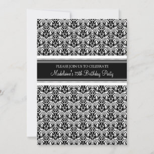 Black Damask 75th Birthday Party Invitations