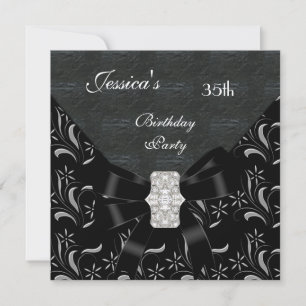 Black Damask Black Invitation White Silver 35th Bi