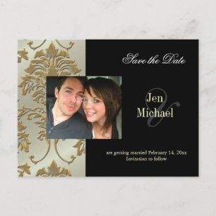 Black Damask Enregistrer la date Photo cartes post