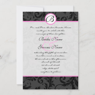 Black Damask Éperles Rose Trim Mariage Invitations