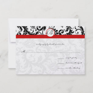 Black Damask Frotles Red Trim Mariage RSVP