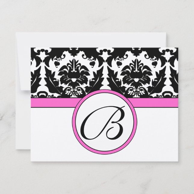 Black Damask Heart Swirl Bright Pink Trim RSVP (Devant)