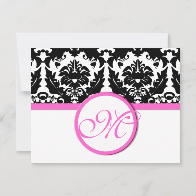 Black Damask Heart Swirl Bright Pink Trim RSVP (Devant)