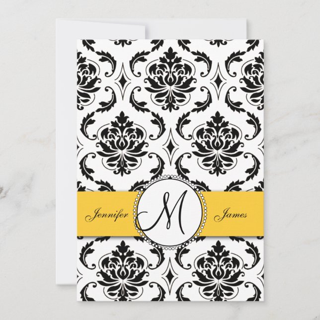 Black Damask Jaune Mariage 5 x 7 Invitation (Devant)