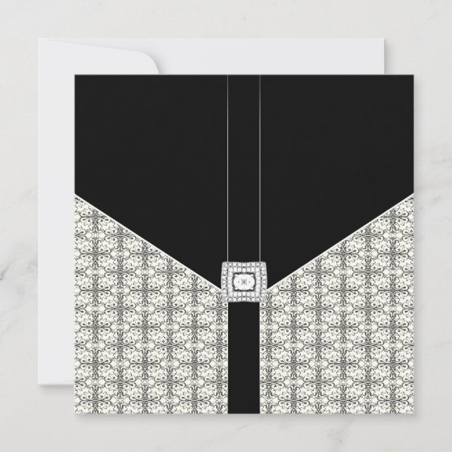 Black Damask Lace Diamond Wedding Invitations (Devant)