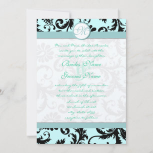 Black Damask Light Aqua Faire-part de mariage bleu