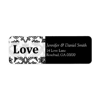 Black Damask Love Étiquettes de adresse Mariages