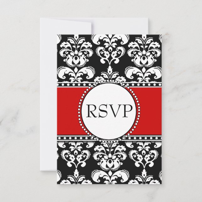 Black Damask Red RSVP pour les invitations Carrés (Devant)