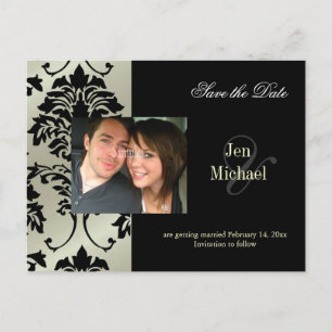 Black Damask Save the Date Carte postale,