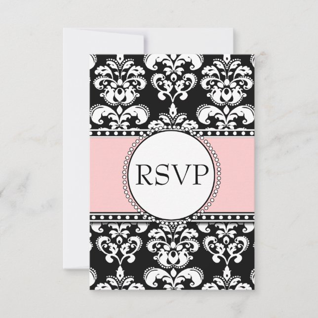 Black Damask Soft Rose RSVP pour les invitations C (Devant)