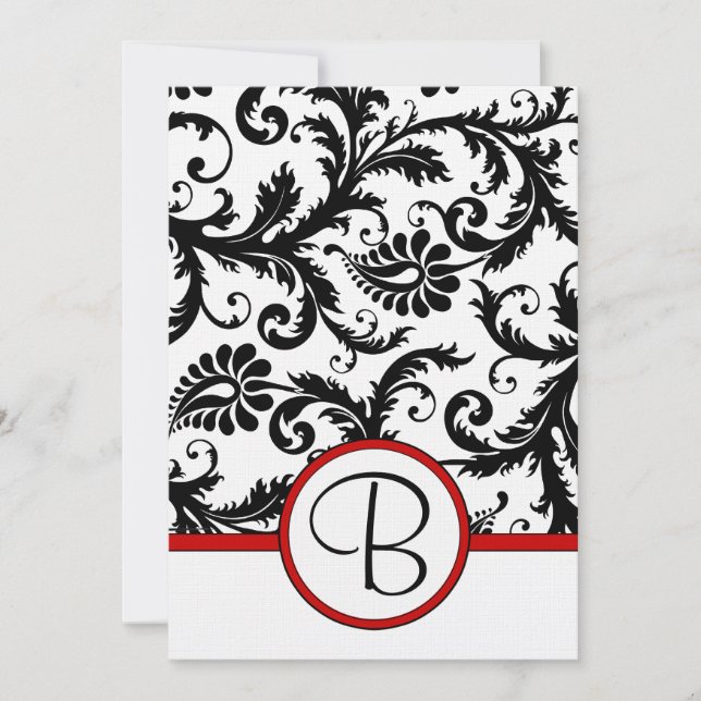Black Damask Swirls Red Trim Wedding Invitations (Devant)