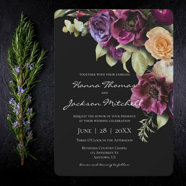 Black Dark Moody Élégant Faire-part de mariage Flo (Créateur téléchargé)