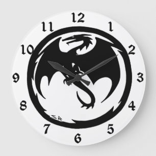 Black Dragon blanc horloge murale avec numéros