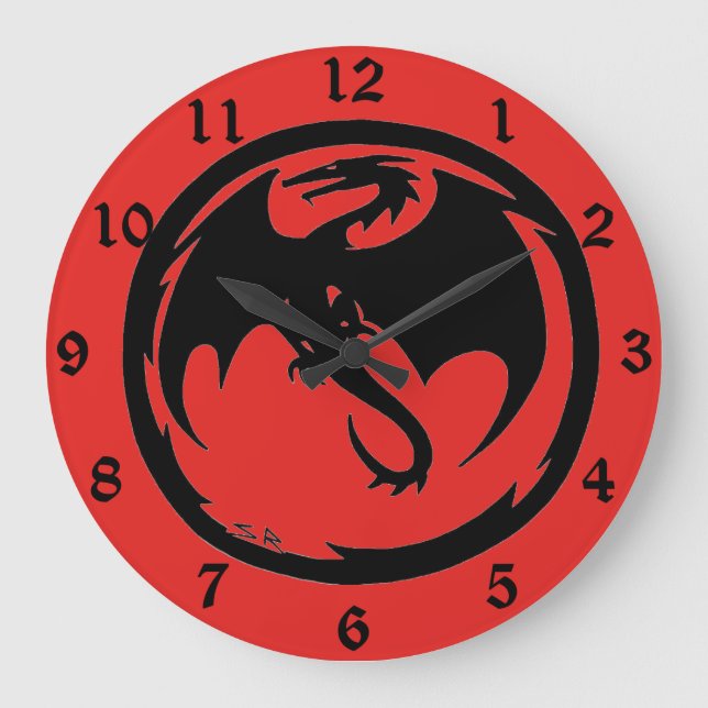 Black Dragon rouge horloge murale avec numéros (Recto)