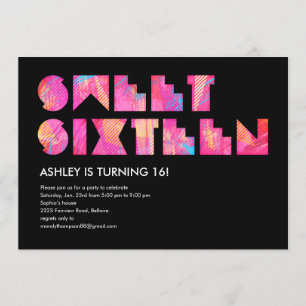 Black Electric Glow Sweet 16 Invitations