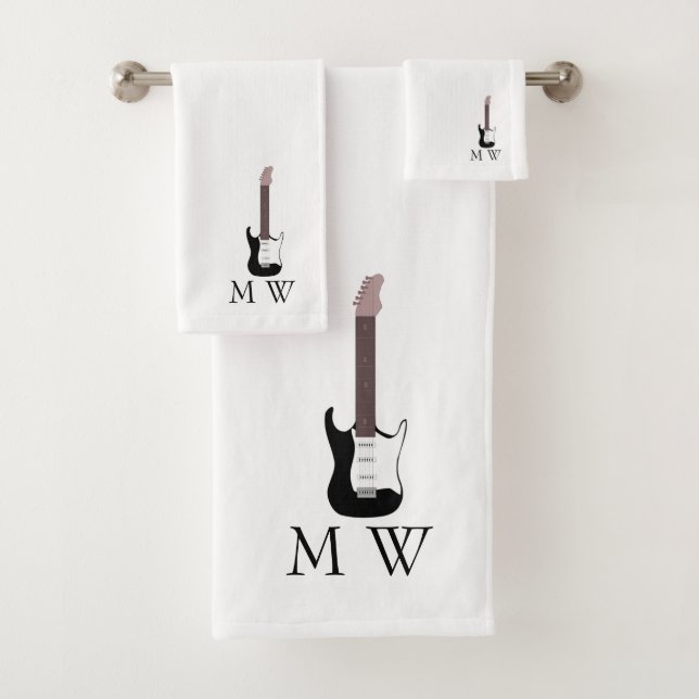 Black Electric Guitar Design Monogrammed (En situation)