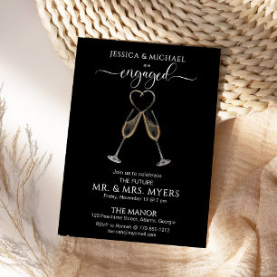 Black Elegant Champagne Gold Heart EngagParty