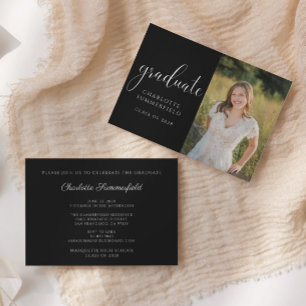 Black Elegant Script Graduation Photo Invitation