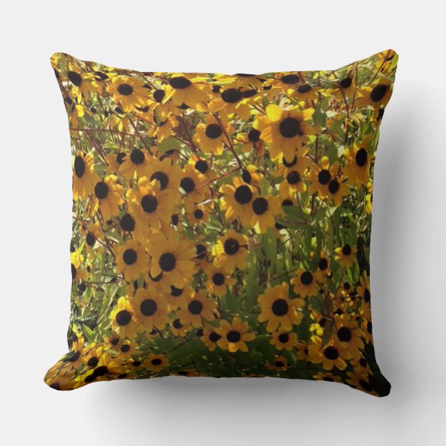 Black Eyed Susan Flowers Jaune Brown Coussin vert (Recto)
