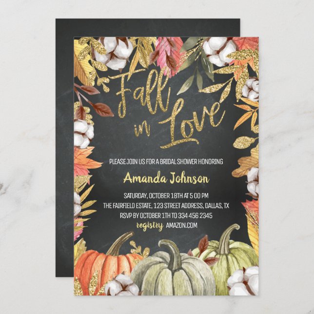 Black Fall In Love Bridal Shower Invitation (Devant / Derrière)