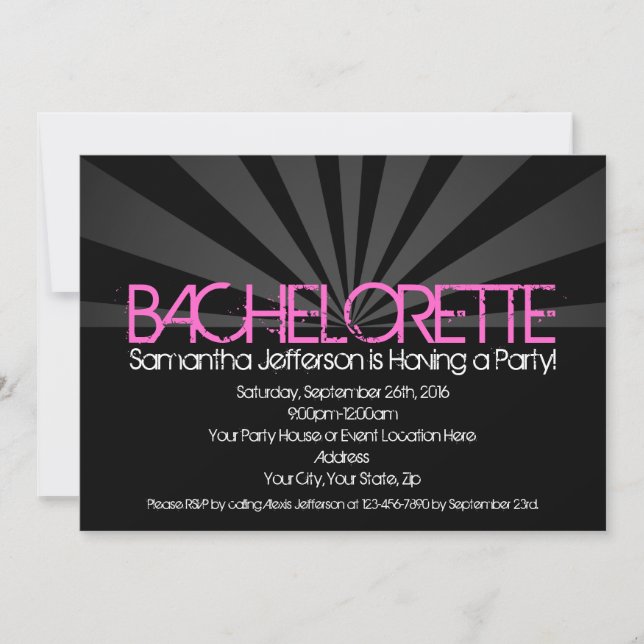 Black Fashion Lights Bachelorette Party Invitation (Devant)