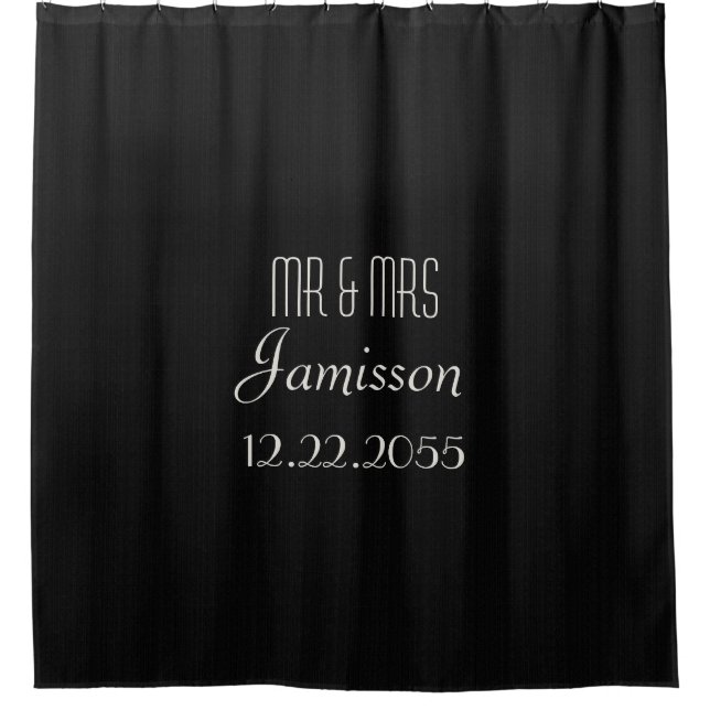 Black Faux Burlap Douche rideau MR & MRS. (Devant)