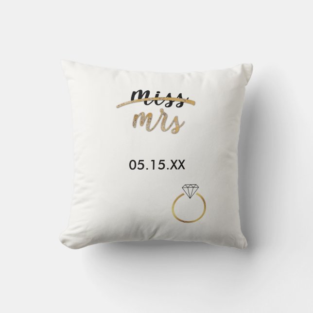 Black & Faux Gold Foil Mlle Mme Nom Date Coussin (Recto)