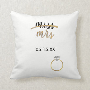 Black & Faux Gold Foil Mlle Mme Nom Date Coussin