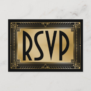 Black & Faux Gold Gatsby Mariage géométrique RSVP