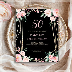 Black Floral 50e Budget Invitation Anniversaire