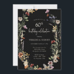 Black Floral 60e anniversaire de fête Invitation<br><div class="desc">Black Floral 60th Birthday Party Invitation. Cette invitation élégante et élégante de 60e anniversaire présente de magnifiques fleurs sauvages d'aquarelle peints à la main,  disposés comme une jolie couronne avec un élégant script écrit à la main. Recherchez les éléments correspondants dans la collection de Mariages Fleurs sauvages Black Boho.</div>