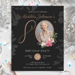 Black Floral 80th Birthday Party Invitation<br><div class="desc">Invitation de la fête du 80e anniversaire de la florale noire. Célébrez les grands moments de la vie avec une invitation à l’anniversaire d’une étape économique qui est aussi belle qu’abordable. Ce design d'inspiration florale, aux fleurs éclatantes, ajoute une touche d'élégance à toute célébration. Personnalisez-le avec une photo pour créer...</div>