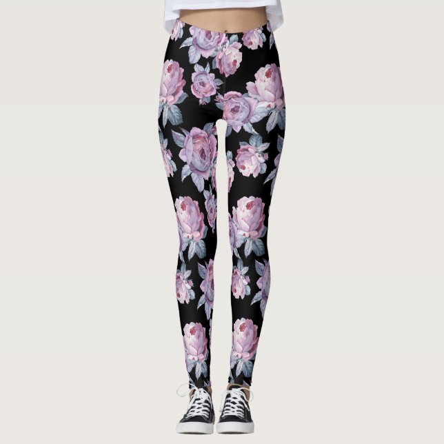 Black Floral Blend Leggings Femme (Devant)
