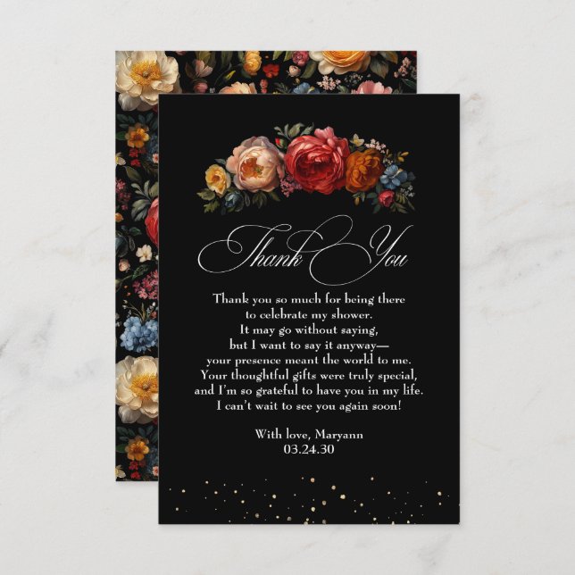 Black Floral Botanique Moody Merci hollandais (Devant / Derrière)